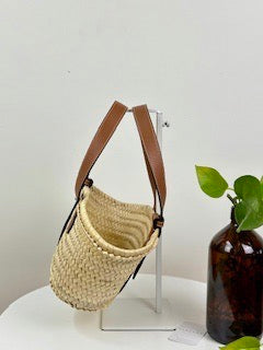 Loewe Small Raffia Woven Basket Bag - Tan